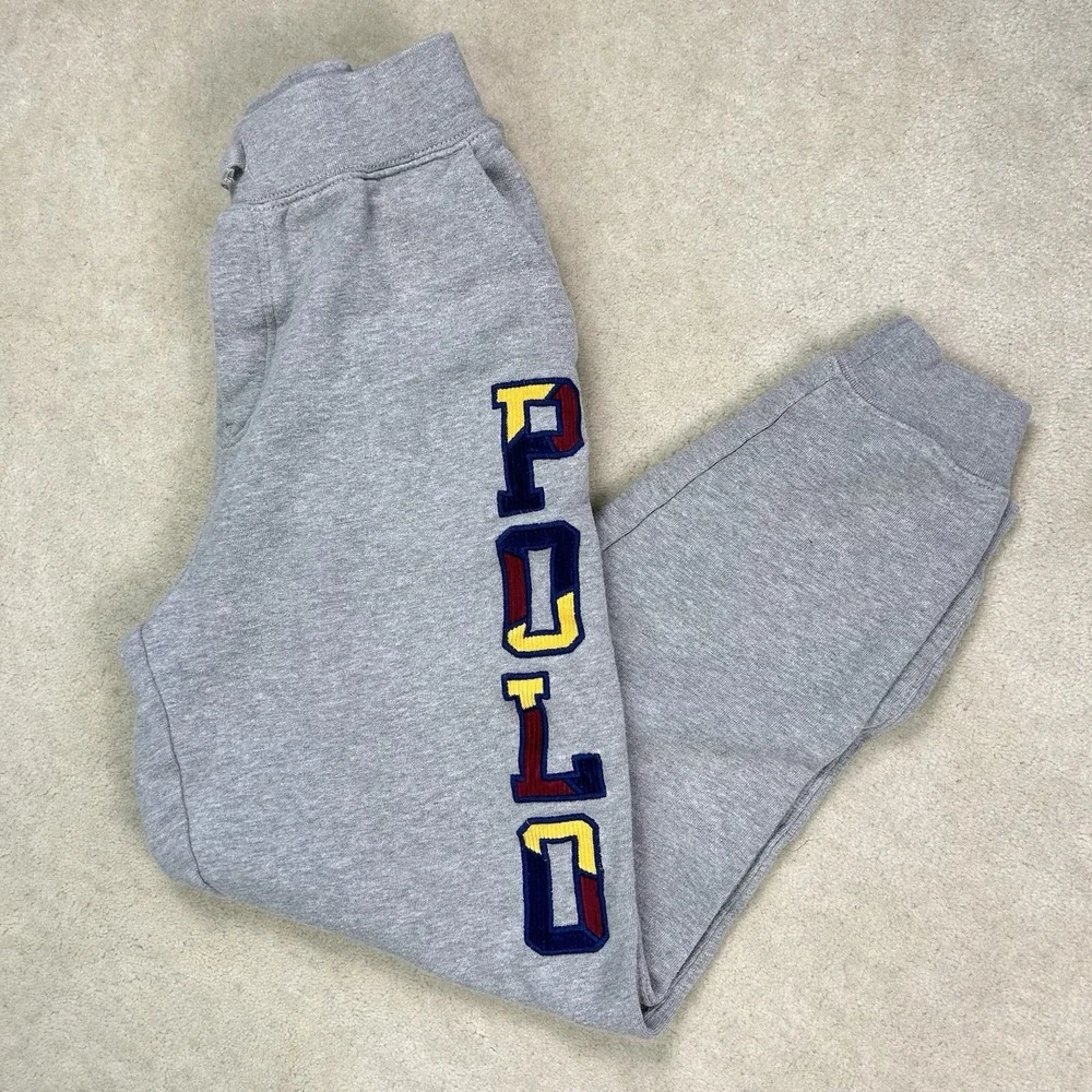 Polo Ralph Lauren Joggers Youth Large Sweatpants  Gray Fleece Embroidered Logo